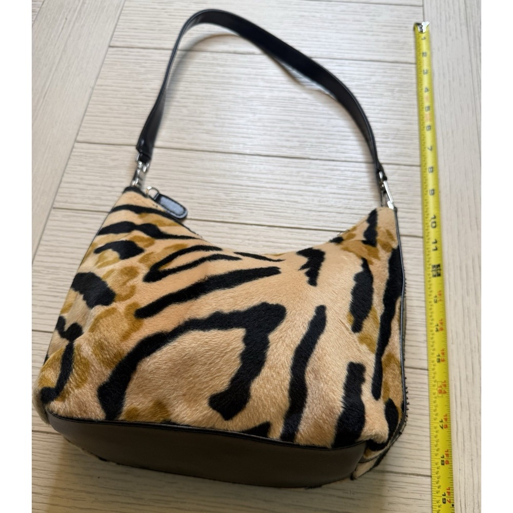 Tiger Print Black & Tan Zip Top‎ Faux Fur Shoulder Handbag. 9"x8" x5". Boho Chic - Picture 11 of 11
